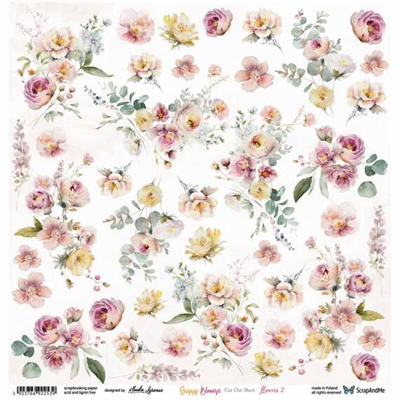 Scrapbooking paper 30x30 - ScrapAndMe - Sunny Blooms - Flowers 2- cut-out sheet