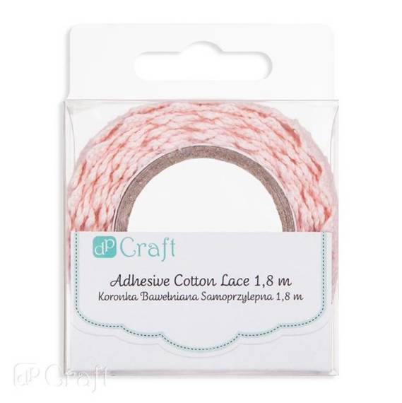Self-adhesive cotton lace, pink 1.8m
