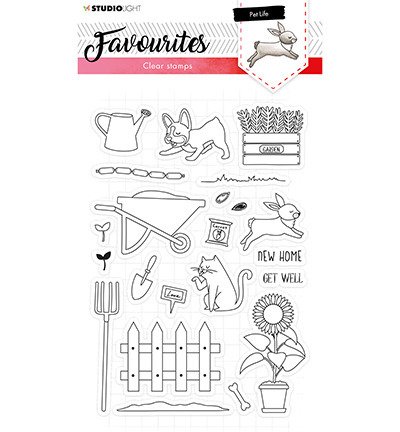 Stamp - StudioLight - Favourites No. 425 cat dog wheelbarrow fence sunflower