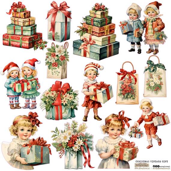 Stickers - ScrapLove - Christmas vintage gift