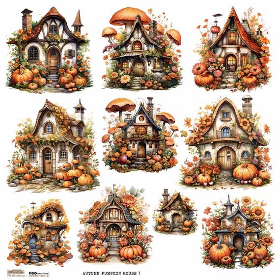 Stickers paper - ScrapLove - Autumn Pumpkin Houses 1 houses mushrooms pumpkins