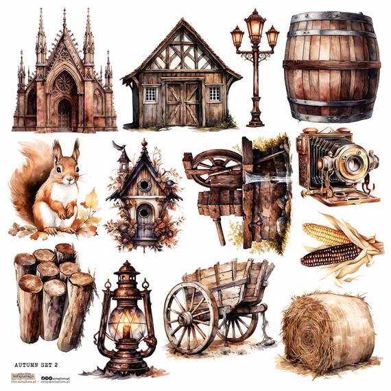 Stickers paper - ScrapLove - Autumn Set 2 hay bale barrel squirrel barn