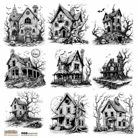 Stickers paper - ScrapLove - Black Scarry House 1 scary haunted houses