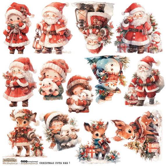 Stickers paper - ScrapLove - Christmas Cute Red 1 Santa Claus Mrs. Santa's snowman