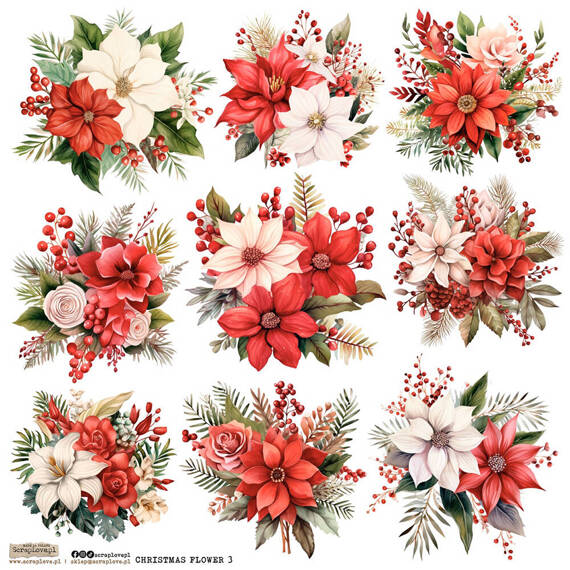 Stickers paper - ScrapLove - Christmas Flower 3 poinsettias bouquets