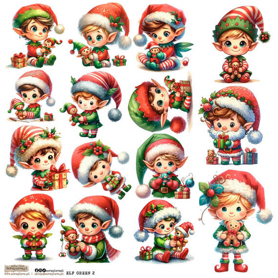 Stickers paper - ScrapLove - Elf Green 2 elves with gifts