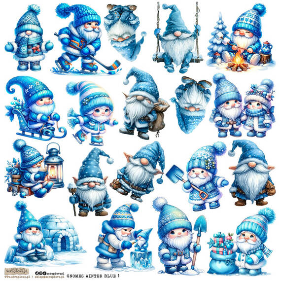 Stickers paper - ScrapLove - Gnomes Winter Blue 1 Christmas gnomes