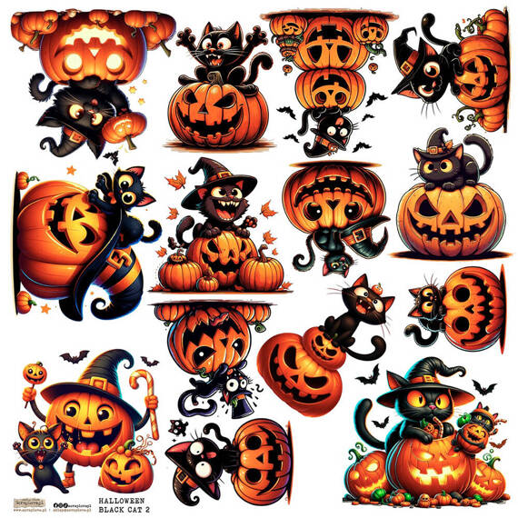 Stickers paper - ScrapLove - Halloween Black Cat 2 black cat pumpkins