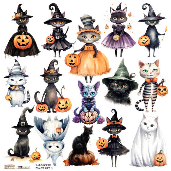 Stickers paper - ScrapLove - Halloween Black Cat 3 cats