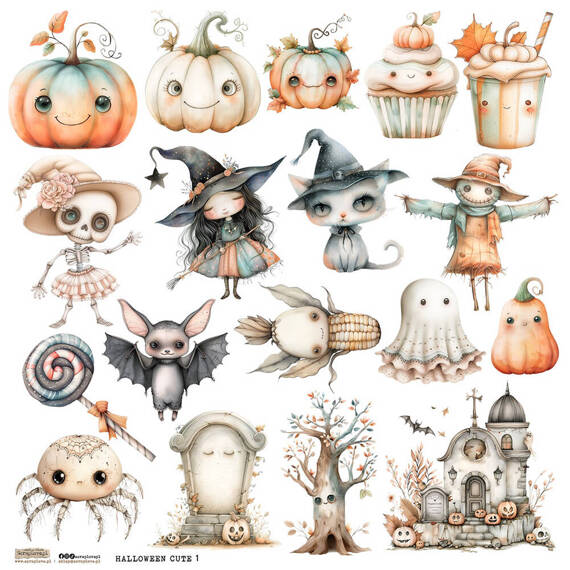 Stickers paper - ScrapLove - Halloween Cute 1 pumpkins witch cat cemetery