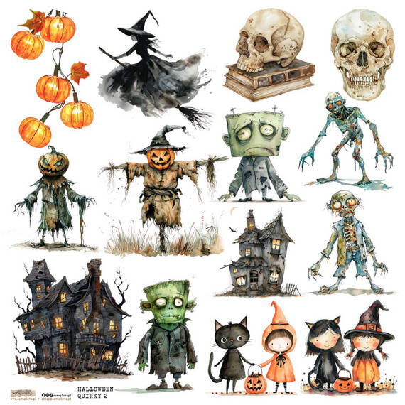 Stickers paper - ScrapLove - Halloween Quirky 2 pumpkins witch skull zombie