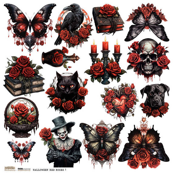 Stickers paper - ScrapLove - Halloween Red Roses 1 red roses skull butterfly