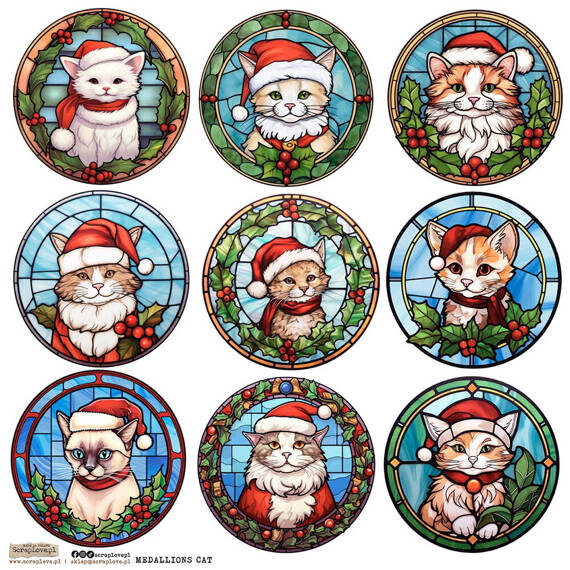 Stickers paper - ScrapLove - Medallion Cat 1 Christmas stained glass cats