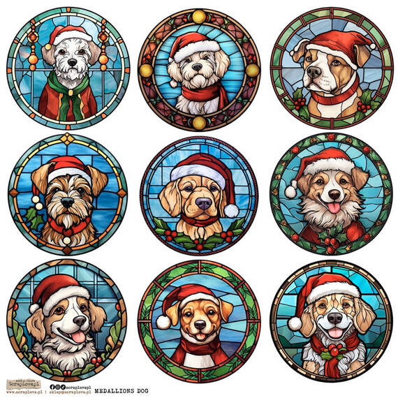 Stickers paper - ScrapLove - Medallion Dog 1 Christmas stained glass dogs