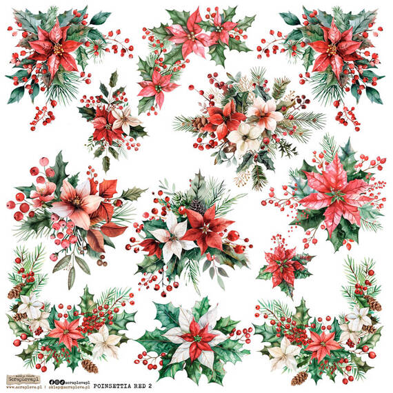 Stickers paper - ScrapLove - Poinsettia Red 2 poinsettias star of Bethlehem