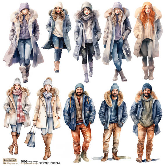 Stickers paper - ScrapLove - Winter People 1 women and men in winter jackets