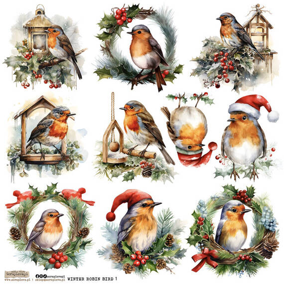 Stickers paper - ScrapLove - Winter Robin Bird 1 Christmas redwing