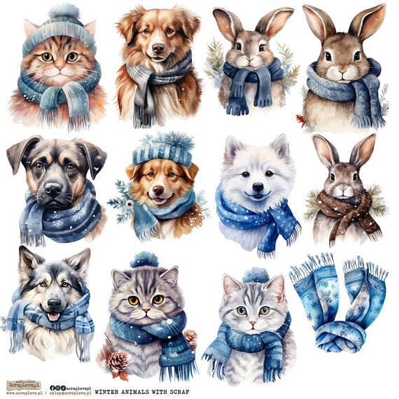 Stickers paper - ScrapLove - Winter Scarf Animals animals in scarves 1