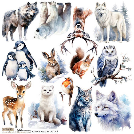 Stickers paper - ScrapLove - Winter Wild Animals 1 winter animals wolf penguin bear