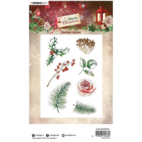 Transparent Stamp - StudioLight - Christmas Greenery holly rose pinecone