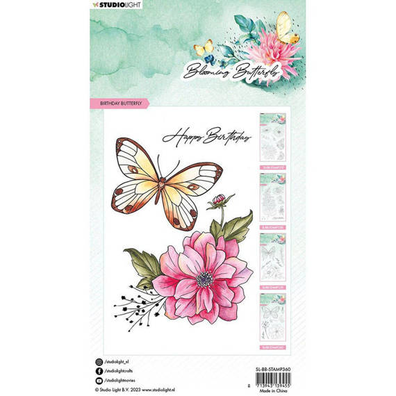 Transparent stamp - StudioLight - Birthday butterfly flowers