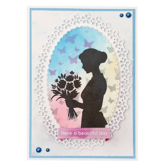 Transparent stamp - StudioLight - Flower lady girl with flower butterflies