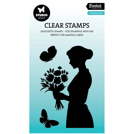 Transparent stamp - StudioLight - Flower lady girl with flower butterflies