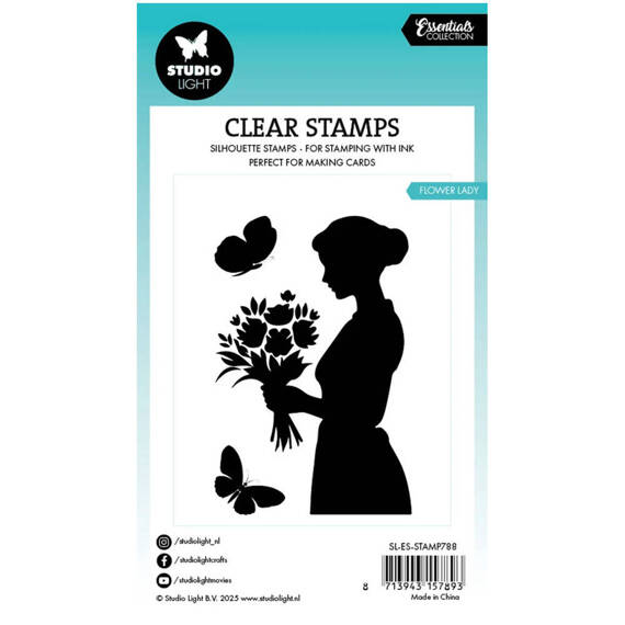 Transparent stamp - StudioLight - Flower lady girl with flower butterflies