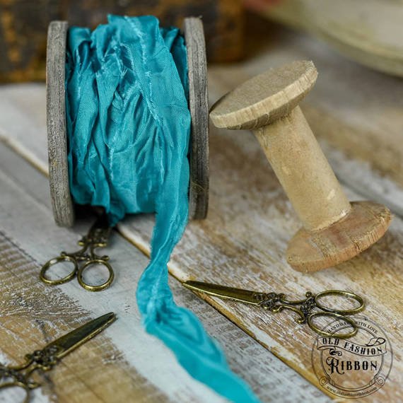 Vintage old fashion ribbon - sea turquoise