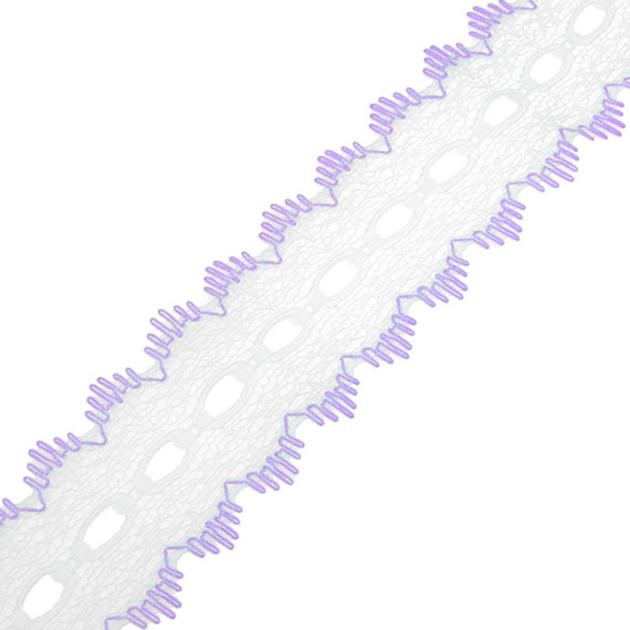WHITE KNITING LACE WITH LILAC EDGING