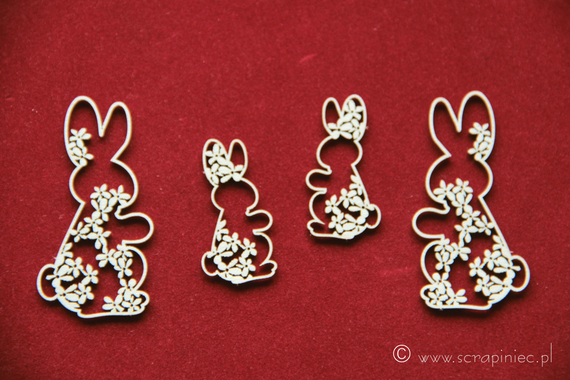 Chipboard bunnies in flowers - 4 pcs 