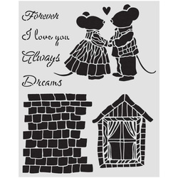 Stencil mixed Media 3D 20x25cm - Family house and mouse - Stamperia