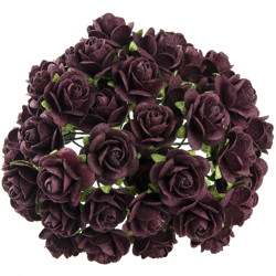 50 BURGUNDY MULBERRY PAPER OPEN ROSES 15 MM