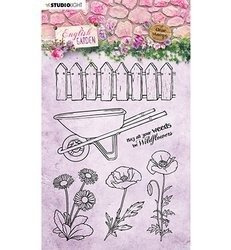Stamp - StudioLight - English Garden No. 433 wheelbarrow fence poppies