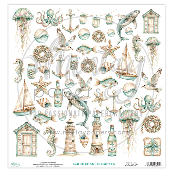 Paper with scrapbooking elements 30x30 - Mintay - Azure Coast