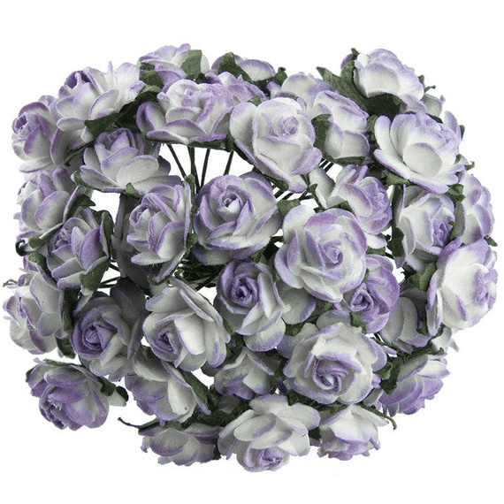 50 2-TONE LILAC MULBERRY PAPER OPEN ROSES 20MM