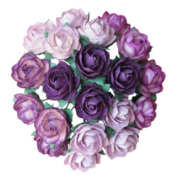 50 CLASSIC ROSES 20 mm MULBERRY PAPER FLOWERS - PURPLE/LILAC