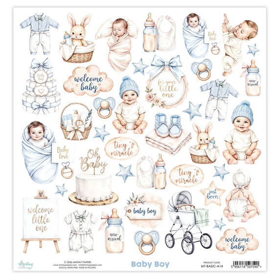 Paper with scrapbooking elements 30x30 - Mintay - Boy