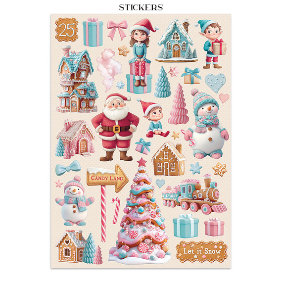 Junk Journal set of papers, stickers and elements - Candy Christmas - Stamperia