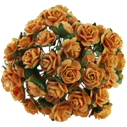 50 ORANGE MULBERRY PAPER OPEN ROSES 10MM