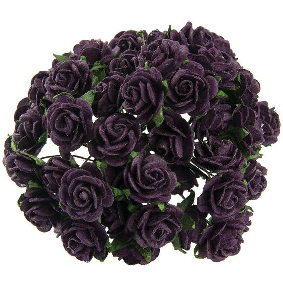 50 PLUM/AUBERGINE MULBERRY PAPER OPEN ROSES 15 mm