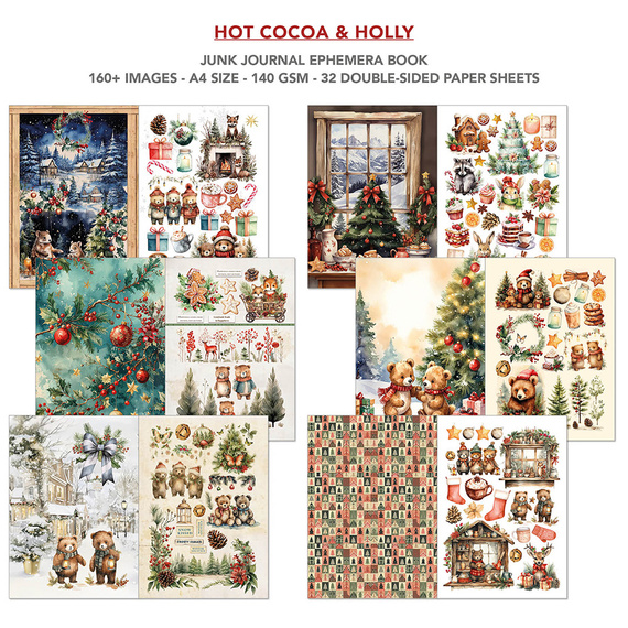 Set of scrapbooking papers A4 - Junk Journal &amp; Ephemera Book - Ciao Bella - Hot Cocoa &amp; Holly