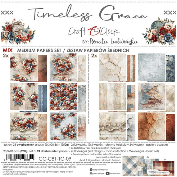 Set of scrapbooking papers 20x20 - Craft o'clock - Timeless Grace mix