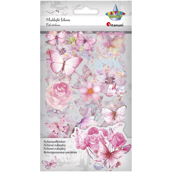 Stickers foil - Pink flowers and butterflies