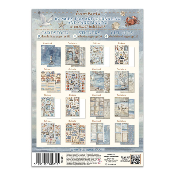 Junk Journal set of papers, stickers and elements - Silent Sea - Stamperia