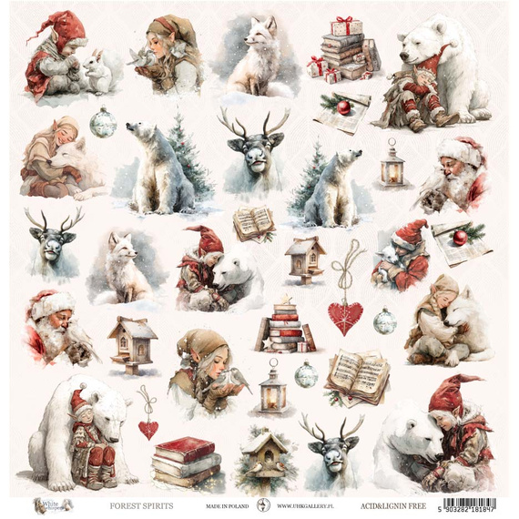 Scrapbooking Paper 30x30 cm - UHK Gallery - White Whispers - Forest Spirits