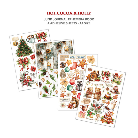 Set of scrapbooking papers A4 - Junk Journal &amp; Ephemera Book - Ciao Bella - Hot Cocoa &amp; Holly