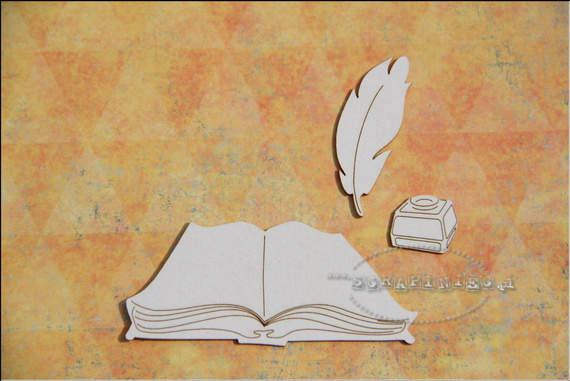 Chipboard Book, Pen, Inkwell 