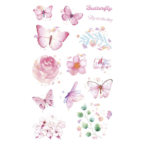 Stickers foil - Pink flowers and butterflies