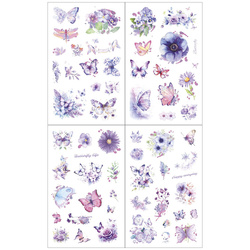 Stickers foil - Purple flowers and butterflies